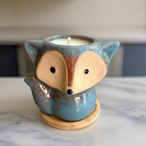 Fox Candle, Mini Ceramic Fox Home Decor | Natural Soy Wax Candle | Reusable Succulent Plant Pot, Gift Idea