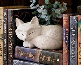 Sleeping Fox Planter | Bookish Decor Succulent Pot | Ceramic Animal Planter, Onyx Fox Decor, Quicksilver inspired Decor