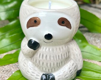 Sloth Candle: Mini Ceramic Planter, Natural Soy Wax, Handmade