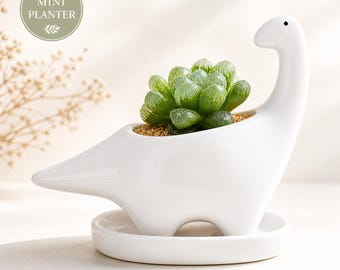 Dinosaur Ceramic Planter Pot – Small Succulent Desk Decor – Plant Lover Gift