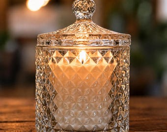 Diamond Cut Crystal Candle, Luxury Soy Wax Jar, 8oz Home Decor (Housewarming)