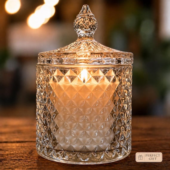 Diamond Cut Crystal Candle, Luxury Soy Wax Jar, 8oz Home Decor (Housewarming)