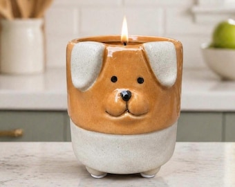 Puppy Dog Candle: Natural Soy Wax, Reusable Planter Jar, Dog Mom Gifts