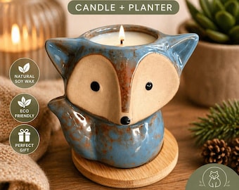 2-in-1 Fox Candle Planter: Natural Soy Wax, Reusable Succulent Pot, Cozy Cabin Decor- Fathers Day Gift