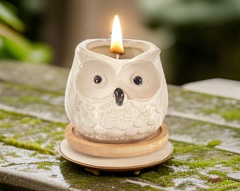 Owl Candle, Citrus & White Tea Scented Soy Wax, Mini Ceramic Gift