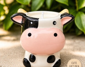 Ceramic Cow Jar Candle – Soy Wax, Cute Farm Animal Decor, Cute Gift for Her