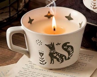 12oz Vintage Ceramic Coffee Mug Candle, Fox