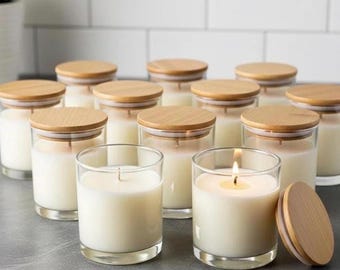 Bulk Soy Candles – Clear Jar, Wooden Lid, Set of 12 (6oz) – Party Favors