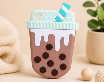 Bubble Tea Baby Teether Gift, Development and Sensory Play, Modern Design, Baby Shower Gift, Coffee Themed Baby Toys, Silicone Teethers Cute