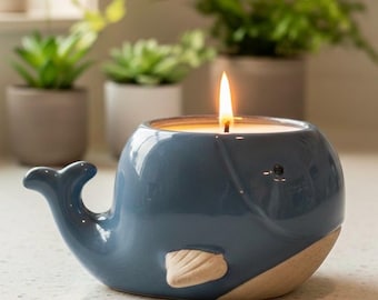 Whale Candle: Mini Ceramic Planter, Natural Soy Wax (4oz), Sea Creatures