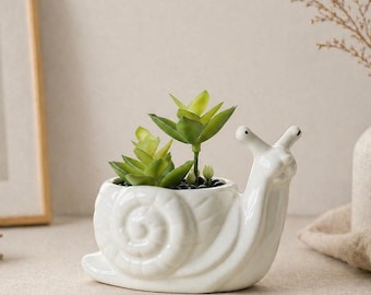 Ceramic Snail Succulent Planter | Adorable Animal Pot with Drainage Hole