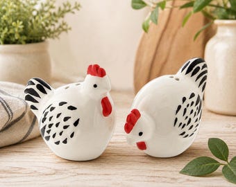 Ceramic Rooster Salt & Pepper Shakers, Farmhouse Barn Kitchen Decor, Animal Lover Gifts, Rustic