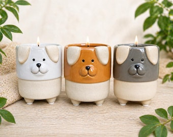 Puppy Dog Candles: Mini Ceramic Planter, Natural Soy Wax (Pack of 3)