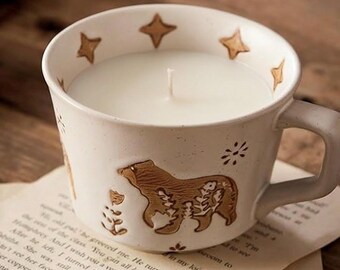12oz Vintage Ceramic Coffee Mug Candle, Grizzly Bear