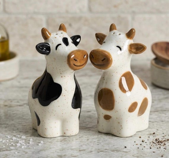 Ceramic Cow Salt & Pepper Shakers, Farmhouse Barn Kitchen Decor