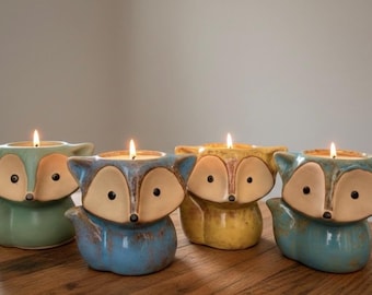 Set of 4 Fox Jars: Natural Soy Wax Candles, Reusable Planters