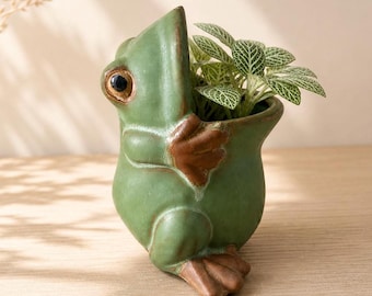 Frog Planter – Ceramic Succulent Pot with Drainage Hole, Desk Decor, Pen Holder