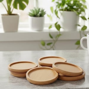 Round Bamboo Plant Tray, Mini Flower Pot Saucer, 2.52inches, Drip Tray