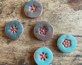 5 Strong Handmade Ceramic Magnets, Floral, Set, Refrigerator Magnets, Terracotta