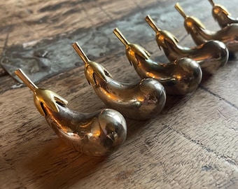 Vintage silverplate and brass eggplant knife rests, spoon rest, chopsticks, paintbrush set of six.