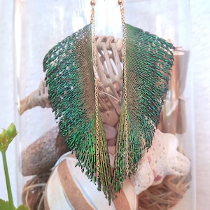 Long peacock earrings