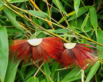 Red Golden Pheasant Half-Moon Earrings