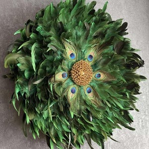Jujuhat Peacock Feathers and Rooster Feathers with Golden Shell Hearts