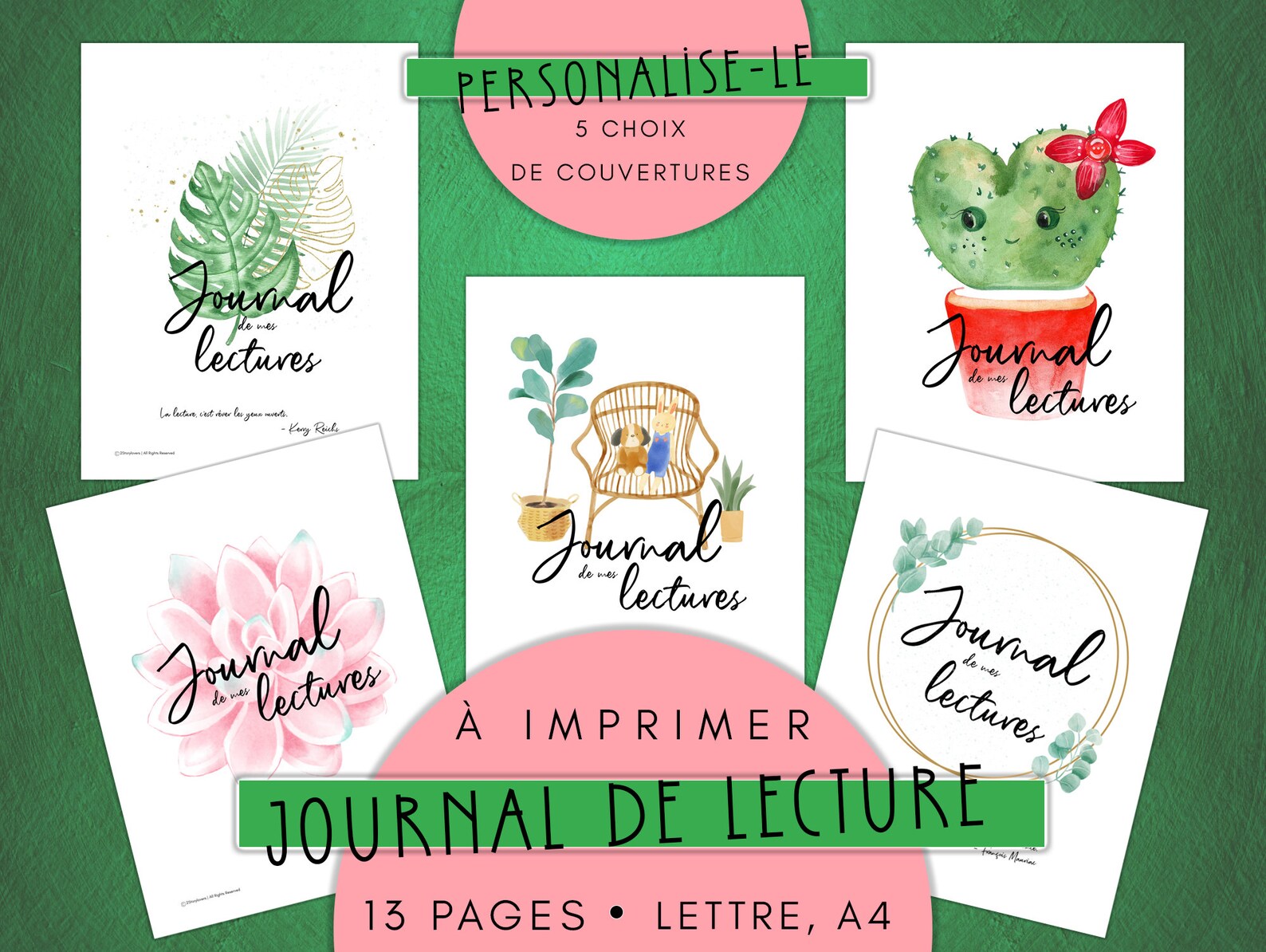 Journal De Lecture à Imprimer plante Carnet De Lecture - Etsy