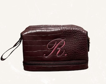Benutzerdefinierte Krokodil-Texturgestickte Anfangs-Make-uptasche | Personalisierte Kosmetiktasche Geschenk für sie