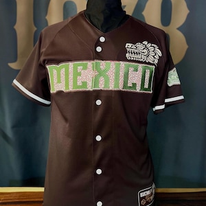 Mexico Café casaca, Brown Mexico Baseball Jersey, Mexico cafe, Blanca, y verde, Mexico Embroidery Free shipping!