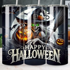 Happy Halloween Seamless Tumbler Wrap 20 Oz Skinny Sublimation Design Digital Download, Witch Pumpkin Moon Bats