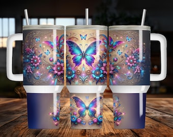 Florescent Spring Butterflies 40 Oz Seamless Tumbler Wrap ,Tumbler Png, Digital Download Straight/Distressed Tumbler Wrap, Butterfly Tumbler