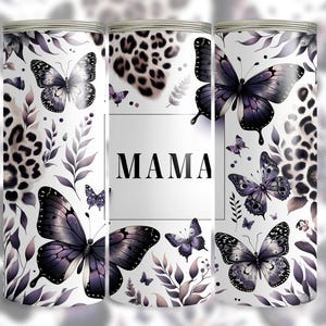 Mama With Butterflies 20 oz Seamless Skinny Tumbler Wrap Sublimation Design, Tumbler Png, Digital Download, Gift For Mom