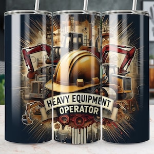 Ciężki sprzęt Operator Tumbler Wrap, Prezent dla Pracownika Budowlanego, 20 Oz Skinny Tumbler, Temat Koparki, Projekt Budowy Przemysłowej