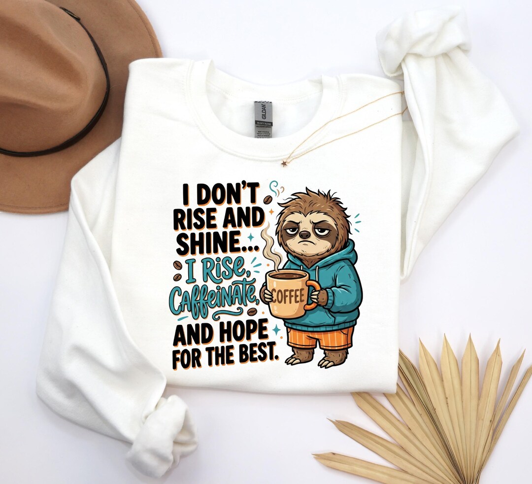 Grumpy Slothh Grumpy Sloth PNG, Coffee Sloth Design, I Don't Rise and Shine, Funny ...