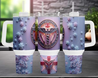Gediplomeerde verpleegkundige naadloze bekerverpakking van 40 oz, cadeau-idee voor verpleegkundige, medische beker, sublimatiebeker met handvat, verpleging png