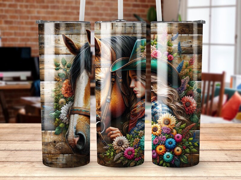 A Cowgirl With Her Horse 20 Oz Skinny Tumbler Sublimation Design ...