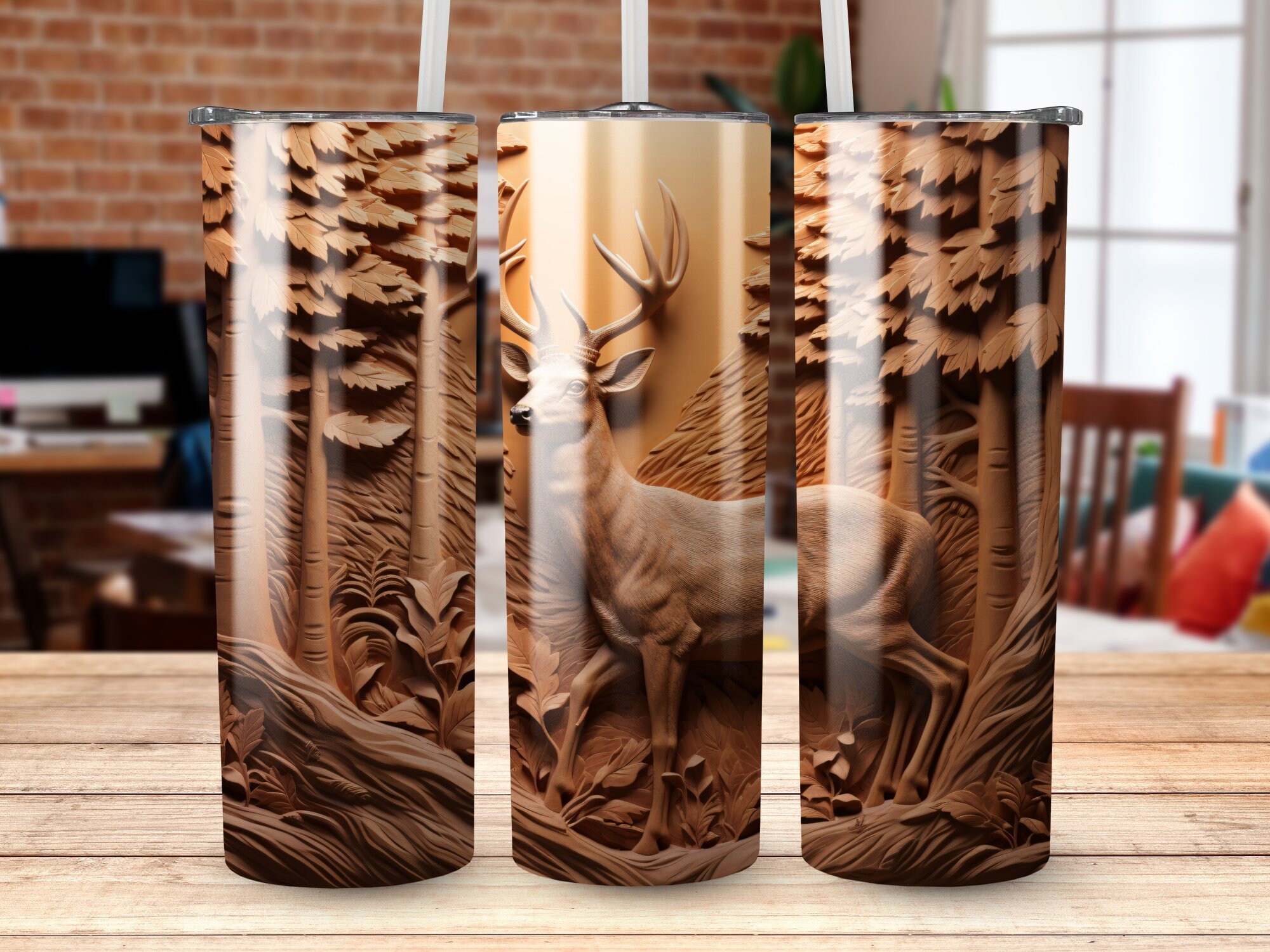 3d Deer in Woods 20 Oz Skinny Tumbler Sublimation Design, Straight ...