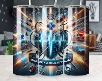 Emergency Medical Technician 20 oz Skinny Tumbler, Straight/Tapered Tumbler Wrap, Tumbler Png, Instant Digital Download, EMT Tumbler Wrap