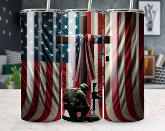 Patriotic Soldier Memorial 20 Oz Skinny Tumbler Wrap, Memorial Day Tumbler Wrap, DIY Gift for Veterans, American Soldier Tumbler Design