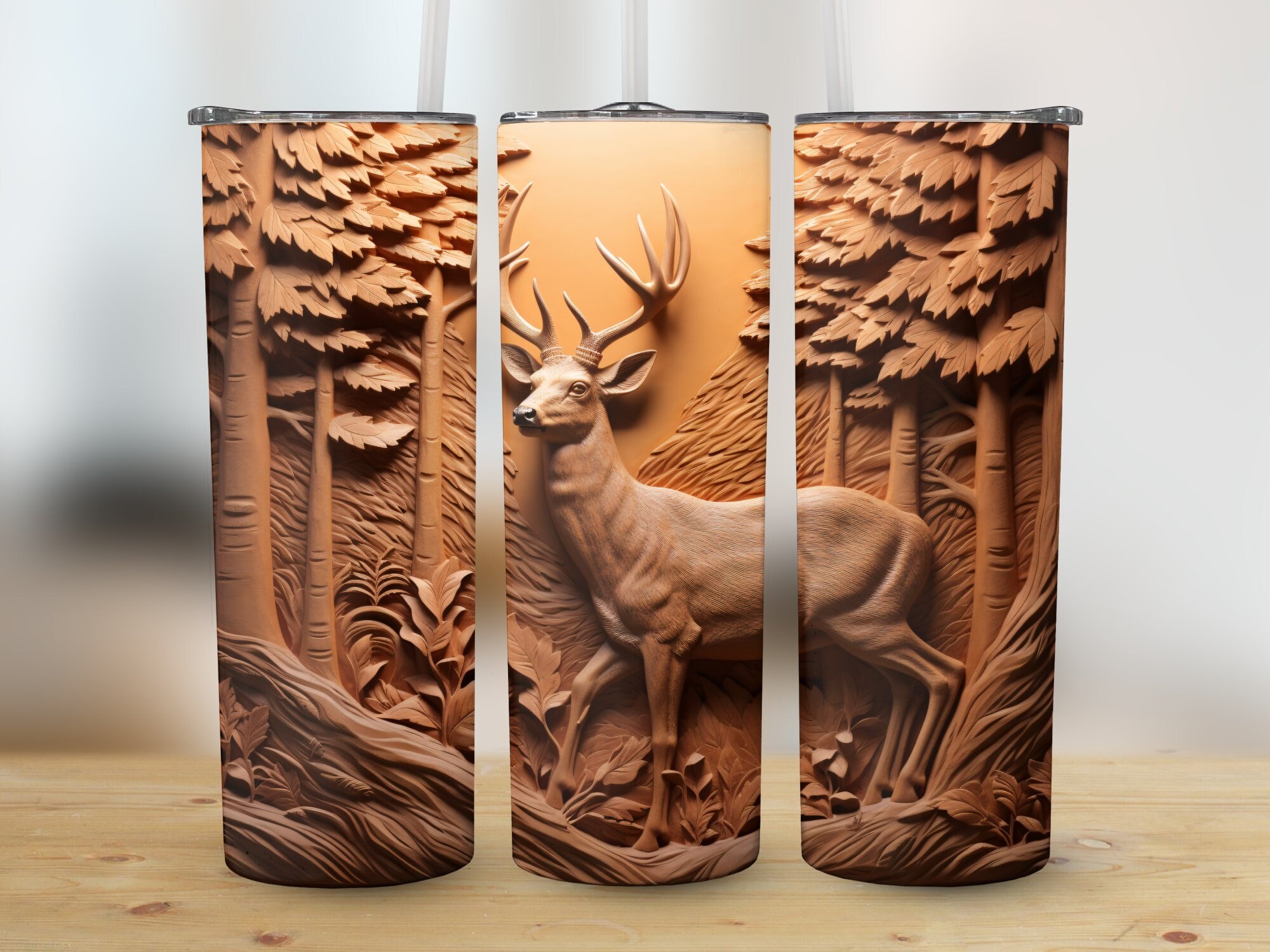 3d Deer in Woods 20 Oz Skinny Tumbler Sublimation Design, Straight ...