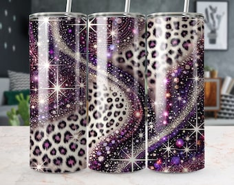 Purple Leopard Gllitter 20 Unzen Skinny Tumbler Sublimationsdesign, gerade / konische Tumbler Wrap, Tumbler Png, sofortiger digitaler Download