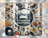 Chef Cooking Up Happiness Seamless Tumbler Wrap 20 Oz Skinny Sublimation Design Digital Download PNG Kitchen Art, Gift Idea For Cooks
