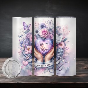 OB-Gyn Nurse 20 oz Seamless Skinny Tumbler Wrap Sublimation Design, Tumbler Png, Digital Download, Maternity Nurse Tumbler Design image 2