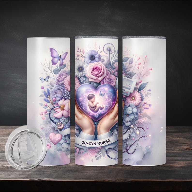 OB-Gyn Nurse 20 oz Seamless Skinny Tumbler Wrap Sublimation Design, Tumbler Png, Digital Download, Maternity Nurse Tumbler Design image 2