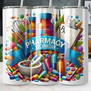 Apothekentechniker 20 Unzen Skinny Tumbler Wrap Sublimationsdesign, gerade / konisch, Tumble Png, digitaler Download, DIY Apotheke Tumbler Wrap