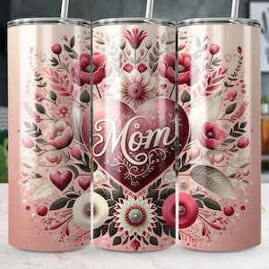 Mamá Corazón 20 oz Envoltura de vaso flaco, Diseño recto/cónico, Vaso Png, Descarga digital instantánea, Envoltura de vaso del Día de las Madres