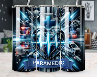 Paramedic 20 oz Skinny Tumbler Wrap, Straight/Tapered Design, Tumbler Png, Digital Download, Paramedic Sublimation, Gift For First Responder