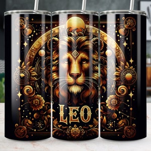 Znak zodiaku Lew 20oz Skinny Tumbler Wrap, wzór sublimacji, prosty/zwężający, natychmiastowe pobranie cyfrowe, 300 DPI Znak zodiaku Tumbler Wrap