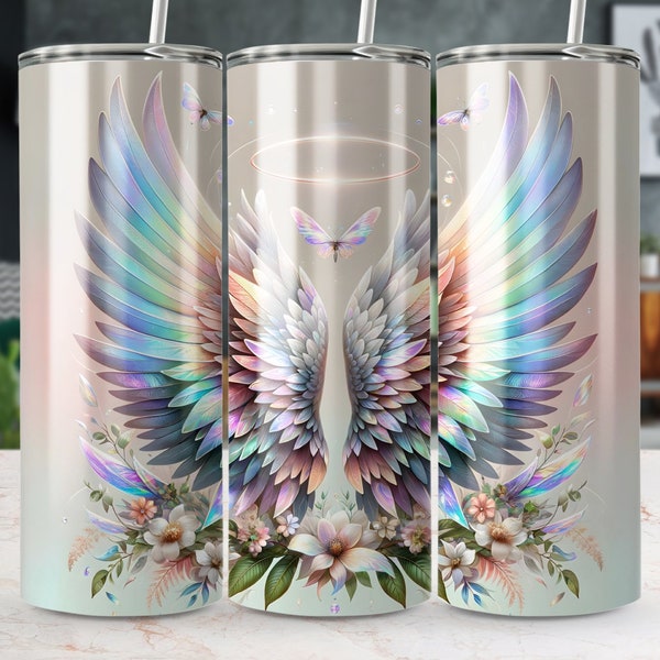 Angel Wings 20oz Skinny Tumbler Wrap, Sublimation Design, Straight/Tapered, Instant Digital Download,  Christian Angel Wings Tumbler Wrap